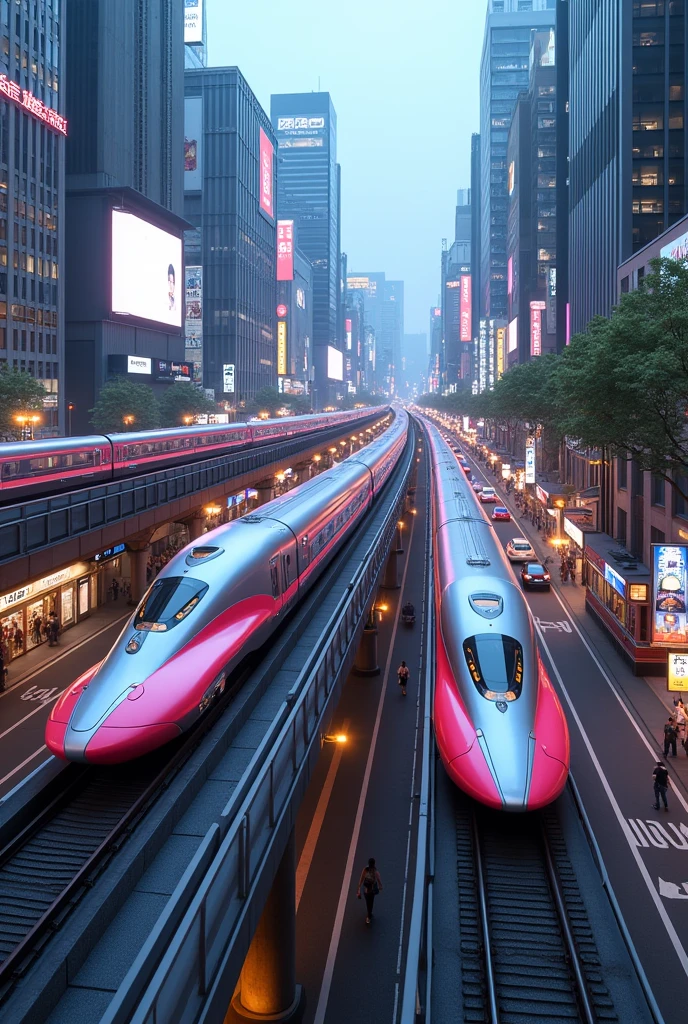 Cyber-urbanization of Rifu Town and the Shinkansen, its stations and depots running on elevated tracks on expressways