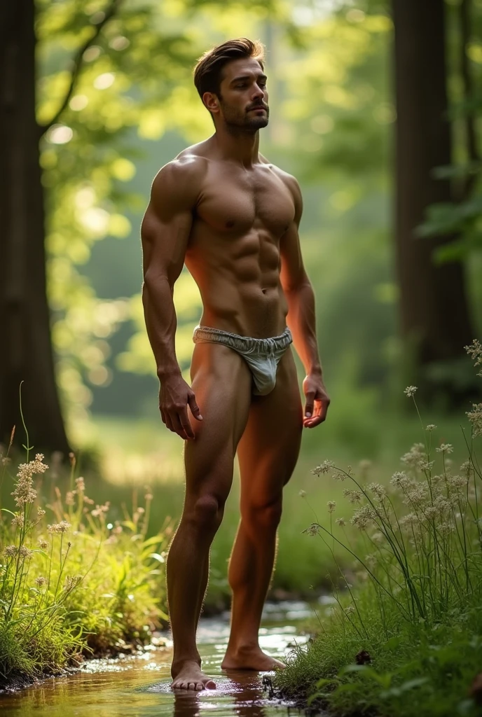 a completely naked man without a underwear and trousers 