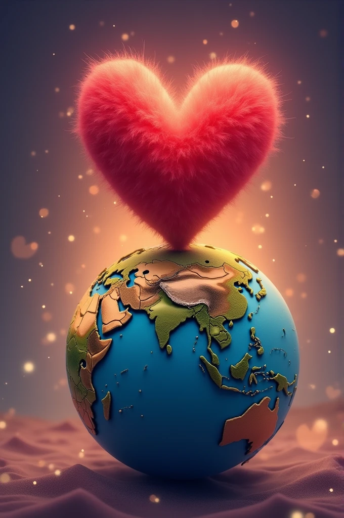 A picture of a round globe with a small red heart on top