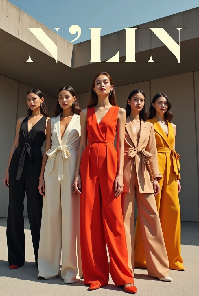 Create a fashion poster for the brand N'Lin, showcasing its chic and trendy style. The poster should appeal to young women aged 25-30, highlighting the brand's focus on fashionable and contemporary designs. Use a sleek and modern aesthetic with high-quality visuals that exude sophistication and style. Incorporate elements like bold typography, elegant models, and a clean layout that reflects the brand's identity as a leader in high-end fashion for young, stylish women. The overall design should convey a sense of exclusivity, confidence, and cutting-edge fashion.
