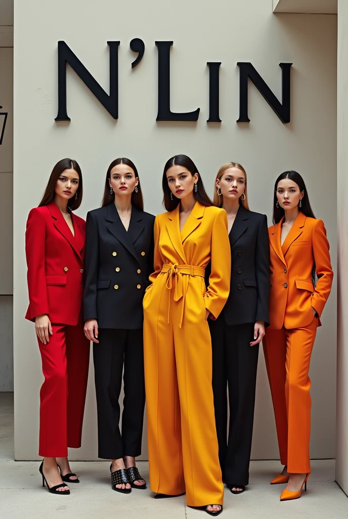 Create a fashion poster for the brand N'Lin, showcasing its chic and trendy style. The poster should appeal to young women aged 25-30, highlighting the brand's focus on fashionable and contemporary designs. Use a sleek and modern aesthetic with high-quality visuals that exude sophistication and style. Incorporate elements like bold typography, elegant models, and a clean layout that reflects the brand's identity as a leader in high-end fashion for young, stylish women. The overall design should convey a sense of exclusivity, confidence, and cutting-edge fashion.