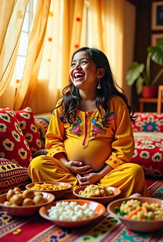 Belly stuffed indian girl
