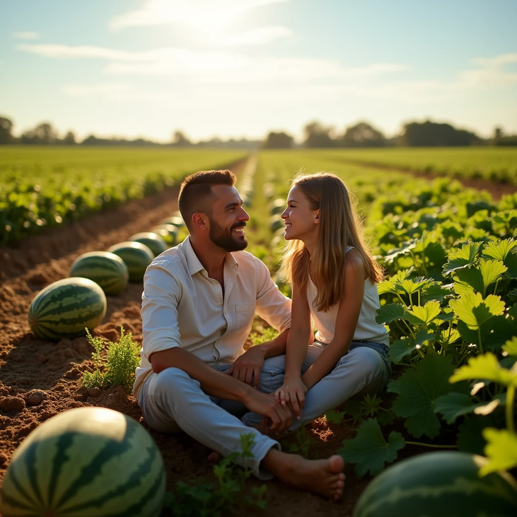 Inside a field where crops are grown, potatoes are being cultivated and even watermelons are being cultivated. Inside such a field, a farmer and his are sitting holding her father's hand with a dreamy smile on their faces