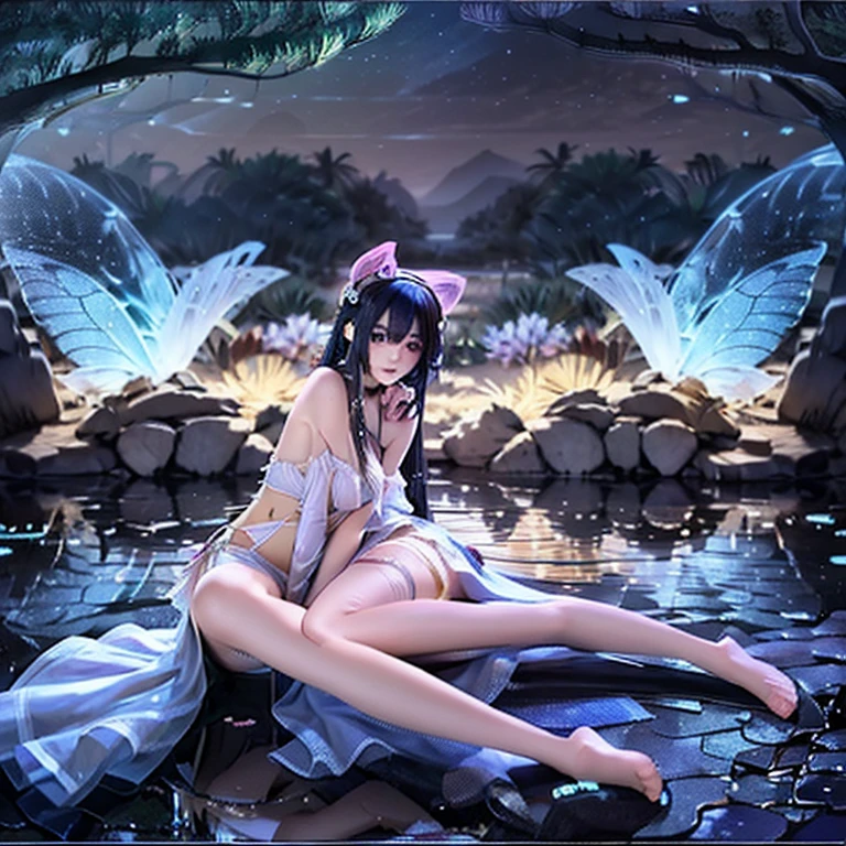 Lots of blue butterflies、Background Black、Line art、Neon LightThe overall look is dark,Blue glow, Glowing Blue, Glowing Details!, Glowing Aesthetics, Shining with Magical Light, White Glowing Veins, Glowing Details, Shimmering with Colorful Lights, Bioluminescent Skin!, with Glowing Blue lights, anime characters; full body art, Glow effect, Luminous veins, Blue light. fantasy, A cartoon girl in a glowing outfit sits on the ground. The neon on her body is the light source.
araffe girl in a black dress Eat sushi and a cup of tea, Very beautiful and cute catwoman, Eat sushi, Cute core, Charming cat girl, 21 years old, 22 years old, sakimicchan, real life anime girls, Shikami, Chen Ximei, Young and beautiful gravure idol, Nekomimi