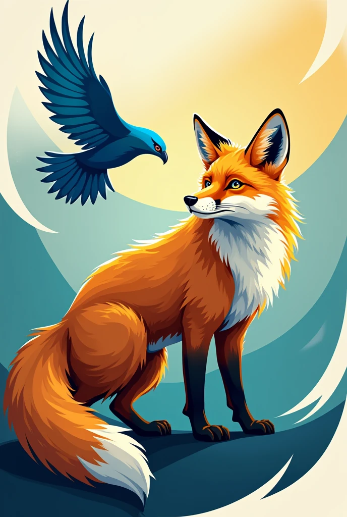 COMPANY IMAGE OF A GOLDEN FOX AND AN ANIMATED BLUE HAWK