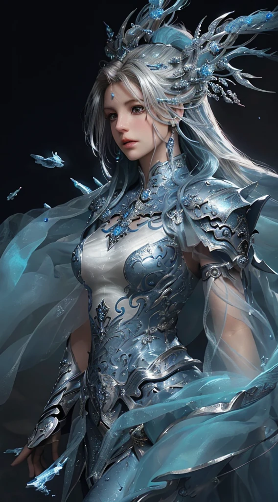close-up of Britney Spears in a silver and blue dress, chengwei pan on artstation, by Yang J, detailed fantasy art, stunning character art, fanart best artstation, epic and exquisite character art, beautiful armor, extremely detailed art, detailed digital anime art, artgerm on artstation pixiv, girl in armor