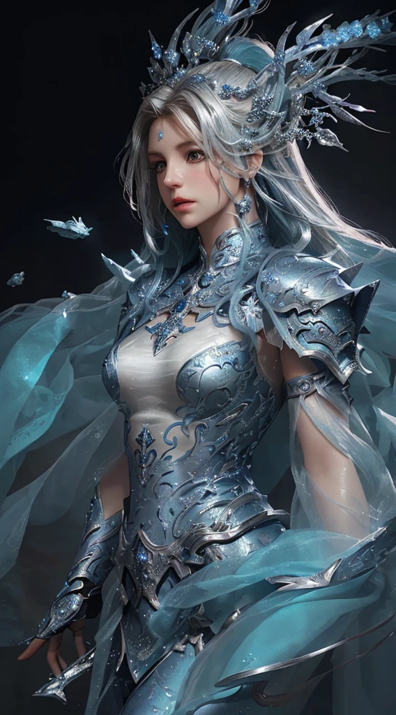 close-up of Britney Spears in a silver and blue dress, chengwei pan on artstation, by Yang J, detailed fantasy art, stunning character art, fanart best artstation, epic and exquisite character art, beautiful armor, extremely detailed art, detailed digital anime art, artgerm on artstation pixiv, girl in armor