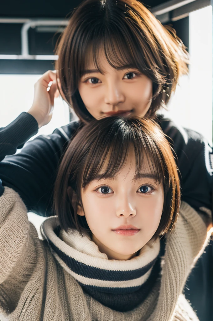 student girl korean cute face model studio photo background in departemen store highly detailed ,8k, masterpiece ,short hair