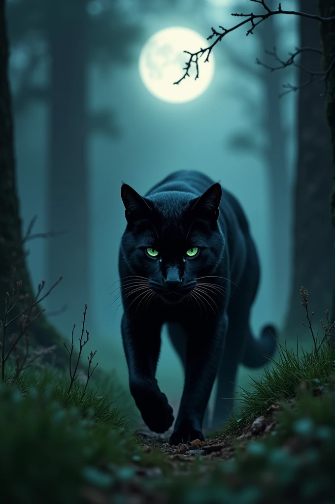 A big black cat hunted with growling