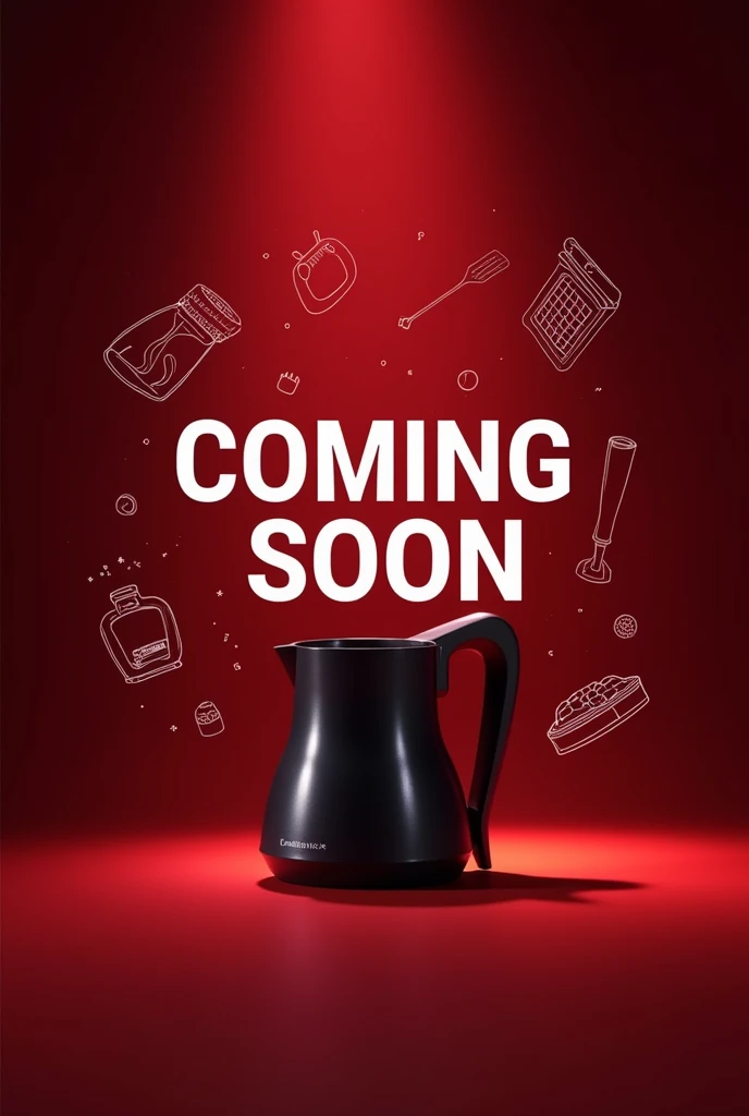 Create a image which welcoming a brand which has selling home appliances,tech gadgets , kitchen products etc products in online store which name is dreamize and comming soon images with the background colour red and black like something big is coming welcoming to the customer and text in that coming soon 

