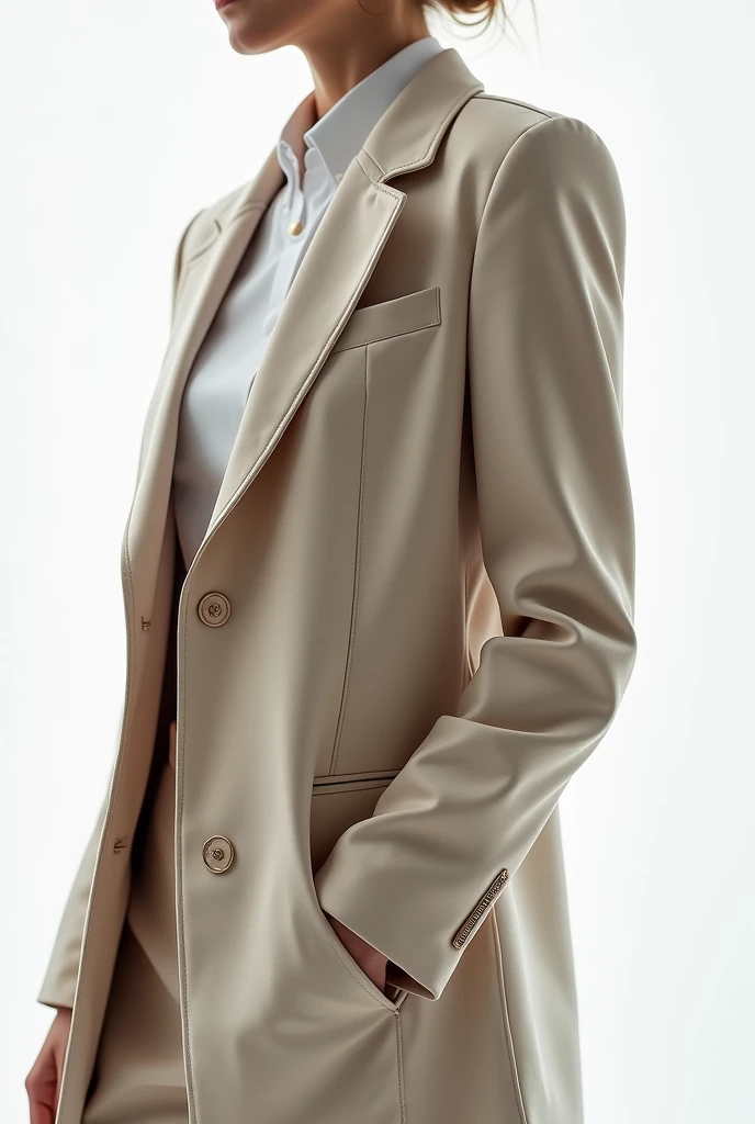 Create a fashion poster featuring a women's blazer as the main product, with the brand name 'N'Lin' prominently displayed in the image. The poster should exude elegance and sophistication, appealing to young women with a refined and trendy sense of style. Use a minimalist design with a clean background, focusing on the blazer's details and quality. The typography should be sleek and modern, and the placement of 'N'Lin' should be tasteful yet noticeable, reinforcing the brand's identity within the high-fashion market
