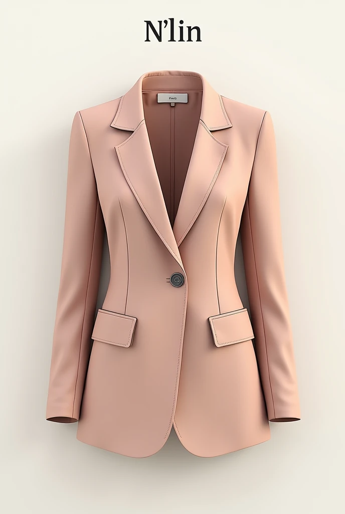 Create a fashion poster featuring a women's blazer as the main product, with the brand name 'N'Lin' prominently displayed in the image. The poster should exude elegance and sophistication, appealing to young women with a refined and trendy sense of style. Use a minimalist design with a clean background, focusing on the blazer's details and quality. The typography should be sleek and modern, and the placement of 'N'Lin' should be tasteful yet noticeable, reinforcing the brand's identity within the high-fashion market