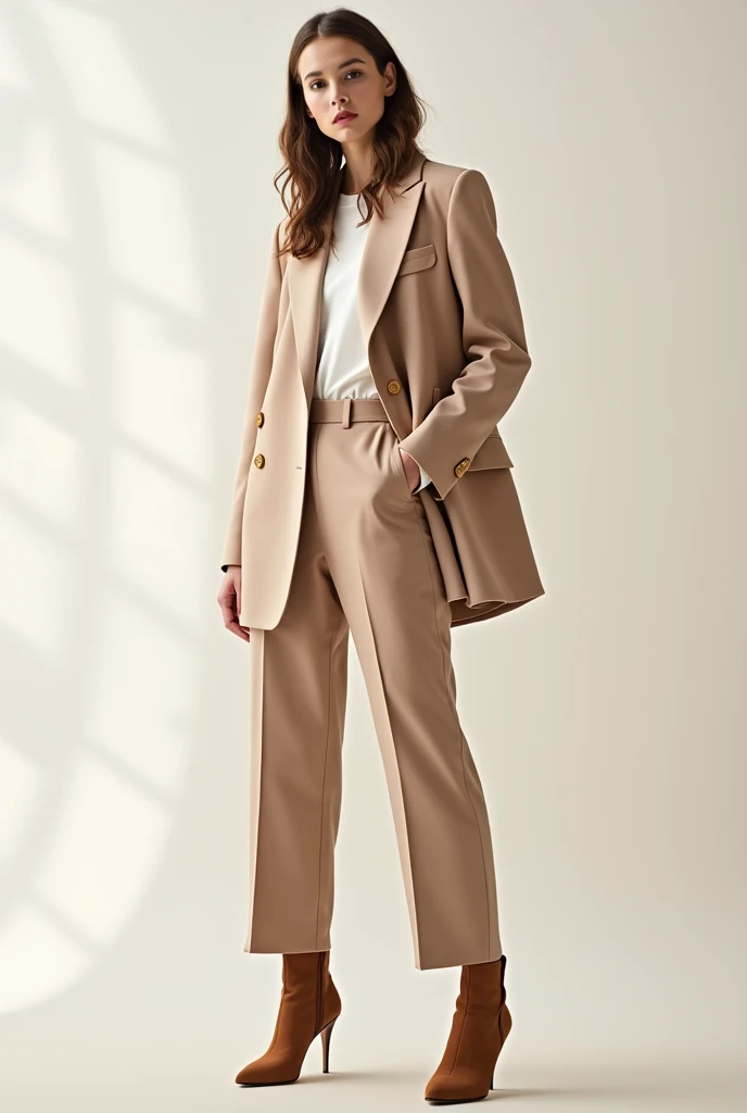 Create a fashion poster featuring a women's blazer as the main product, with the brand name 'N'Lin' prominently displayed in the image. The poster should exude elegance and sophistication, appealing to young women with a refined and trendy sense of style. Use a minimalist design with a clean background, focusing on the blazer's details and quality. The typography should be sleek and modern, and the placement of 'N'Lin' should be tasteful yet noticeable, reinforcing the brand's identity within the high-fashion market
