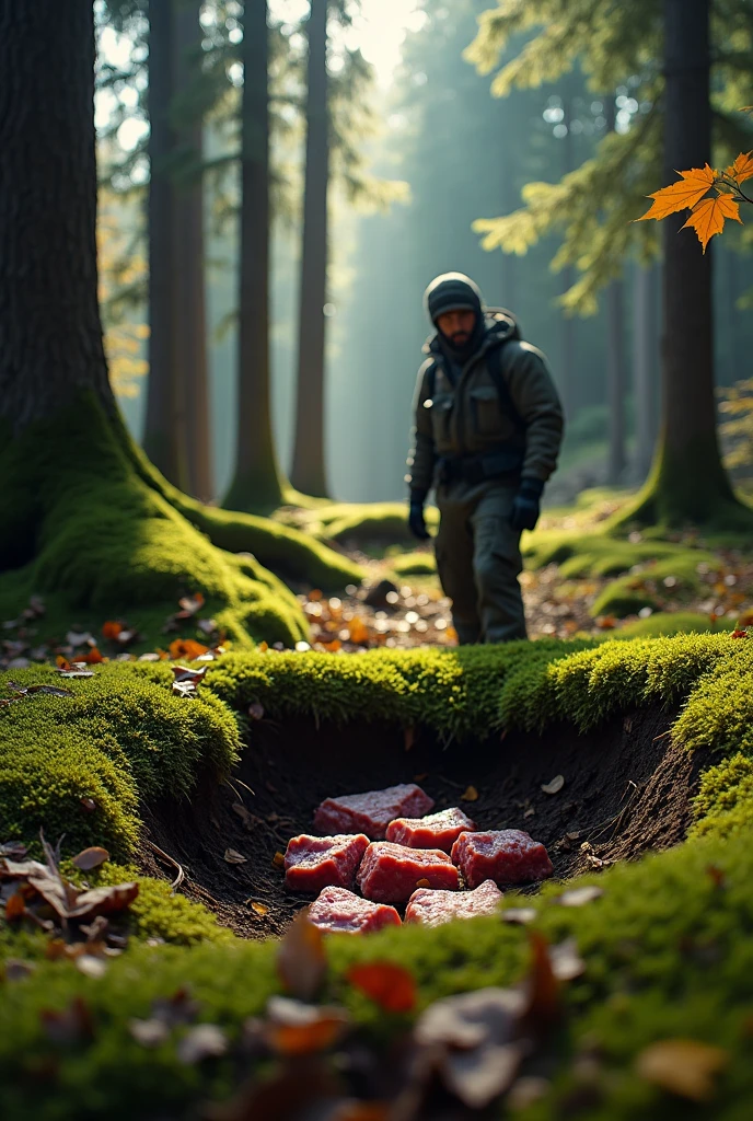 Hole where you have buried pieces of meat