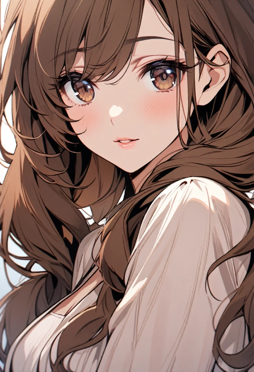 girl, mature, cute, brown hair, brown eyes, low twin tails, long hair, beaautiful color, beautiful eyes, pretty, half eyes