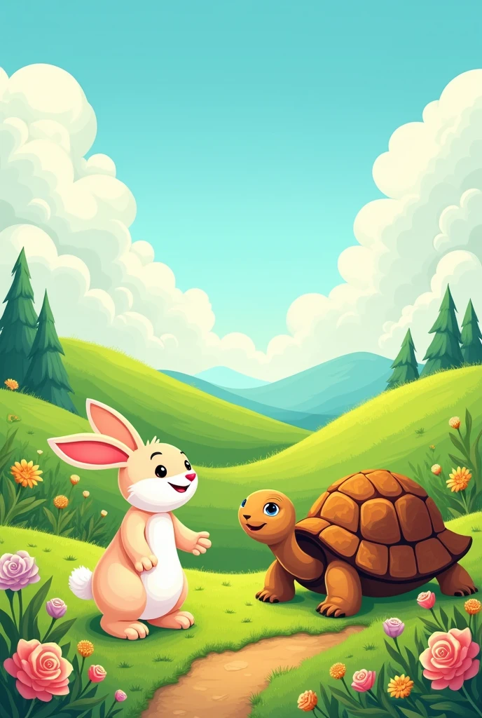 Make a frame of the fable of the hare and the tortoise size A4 but leave a large space in the center