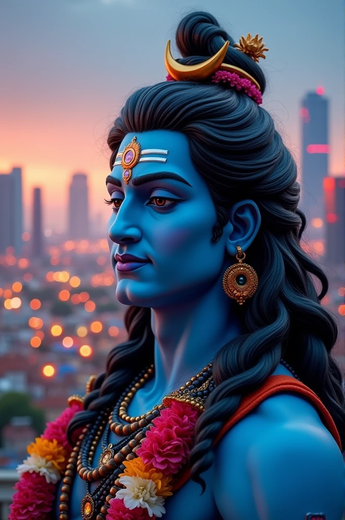 Cute lord Shiva her face in front and background city