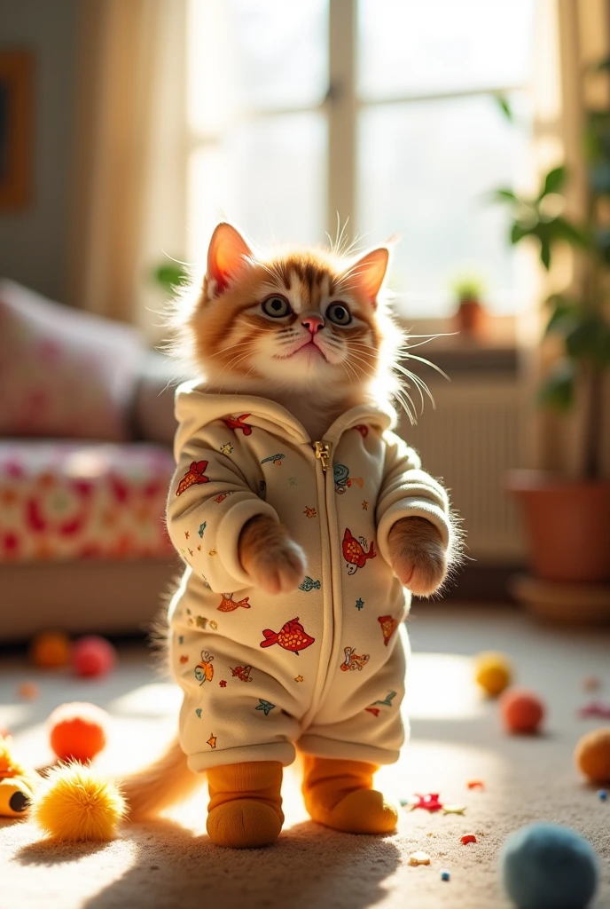 Cute fat kitten wearing clothes　Standing