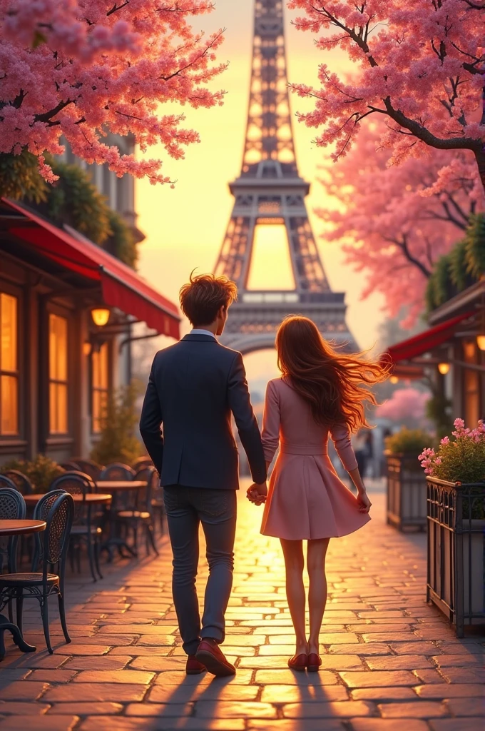 My girlfriend and I , holding hands in Paris