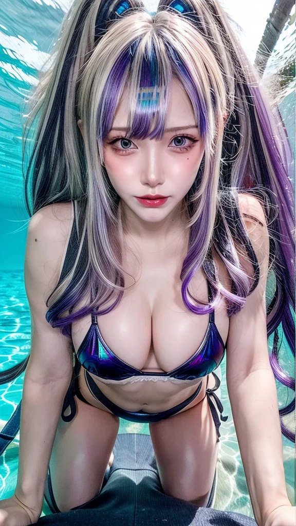 See-through holographic bikini、Erect nipples、Big Tits、Transparent holographic bikini、jeans、Diving Underwater、Immerse yourself in water、Real Beauty、Pussy line、Bite、Turn around、Accentuate your butt、Face masks、Purple hair