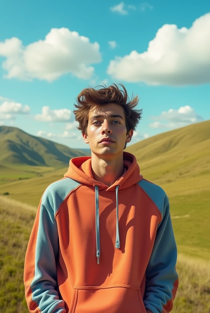 Simple Background, Character Design, hoodie、Man crazy eyes, View landscape,
