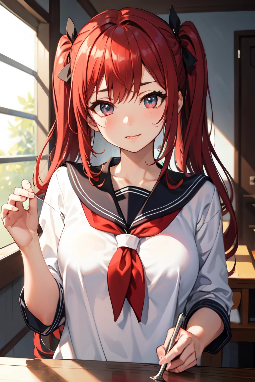 8ｋ,Highest quality,masterpiece, Sharp focus,high school girl，，Red hair，Lewd，Sailor suit，
