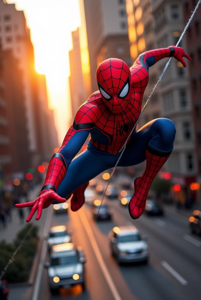 Spider man shooting web from far single web to left 