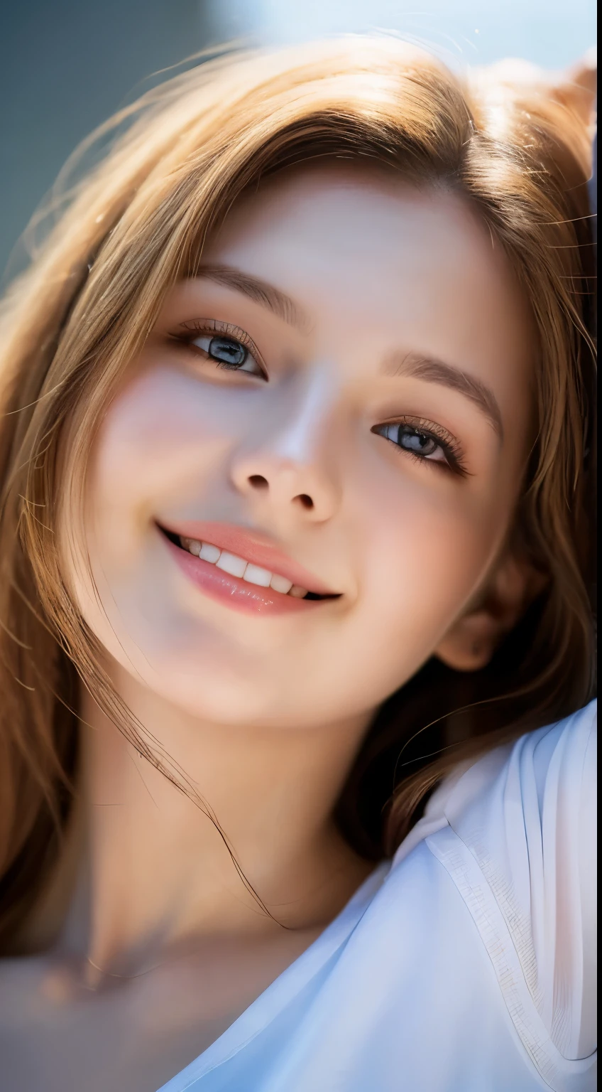 (1 girl), alone, Super cute, wonderful face and eyes, (beautiful nice smile), blonde hair, (Highly detailed beautiful face), bright and shiny lips, (highest quality:1.4), (super detailed), (surreal, Photoreal:1.37), fair skin, Highly detailed CG integrated 8k wallpaper, RAW photo, professional photos, cinematic lighting,German、Show your armpits