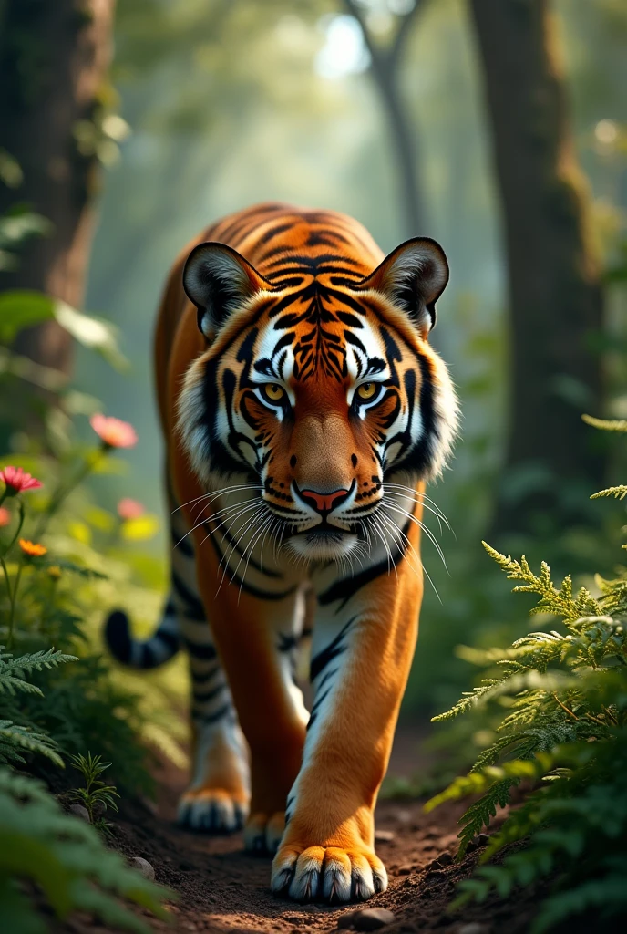 A tigress with black nails and honey-colored irises, mysterious and beautiful
