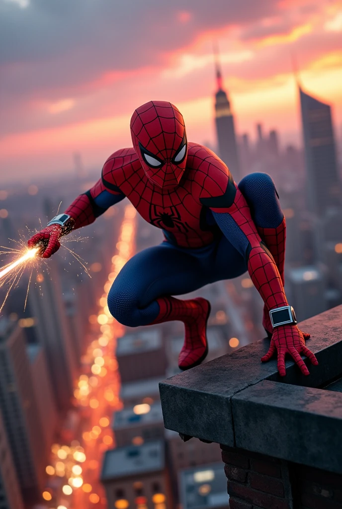 Spider man shooting web from far single web to left to down side  shooting web 
