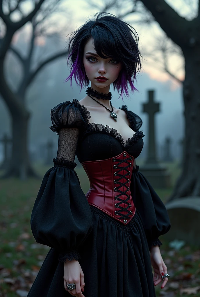 Gothic ager with short hair and giant cleavage, 30 cm tall