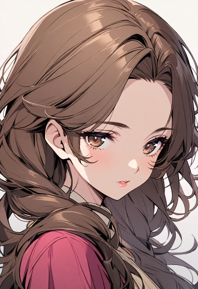 girl, mature, cute, brown hair, brown eyes, low twin tails, long hair, beaautiful color, beautiful eyes, pretty, half eyes