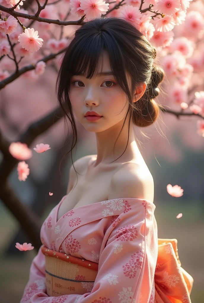 (masterpiece,Highest quality:1.4),(8k,RAW Photos,Photorealistic:1.4),Ultra-high resolution, ,(Glowing Skin:1.4),Detailed肌,Detailed顔,Detailed目,(Beautiful and shining eyes:1.2),Symmetrical eyes,Detailed耳,One person,Natural Makeup,(((Idol))),,Detailed背景,Vivid background,Beautiful and shiny hair,,((Average teenage breasts)),,(Detailed Sexy Kimono,Realistic beautiful teen,Sexy Neon,mysterious,whole body),,((Sharp Face)),Natural light,,(Very detailed ,,online shopping,LUMINE® Market,),Cleavage,Background of fluttering cherry blossom petals,Professional,(Detailed,Location was great.),