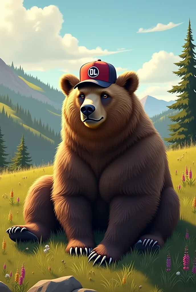 IMAGE OF A SITTING BEAR WEARING A CAP WITH DL LOGO