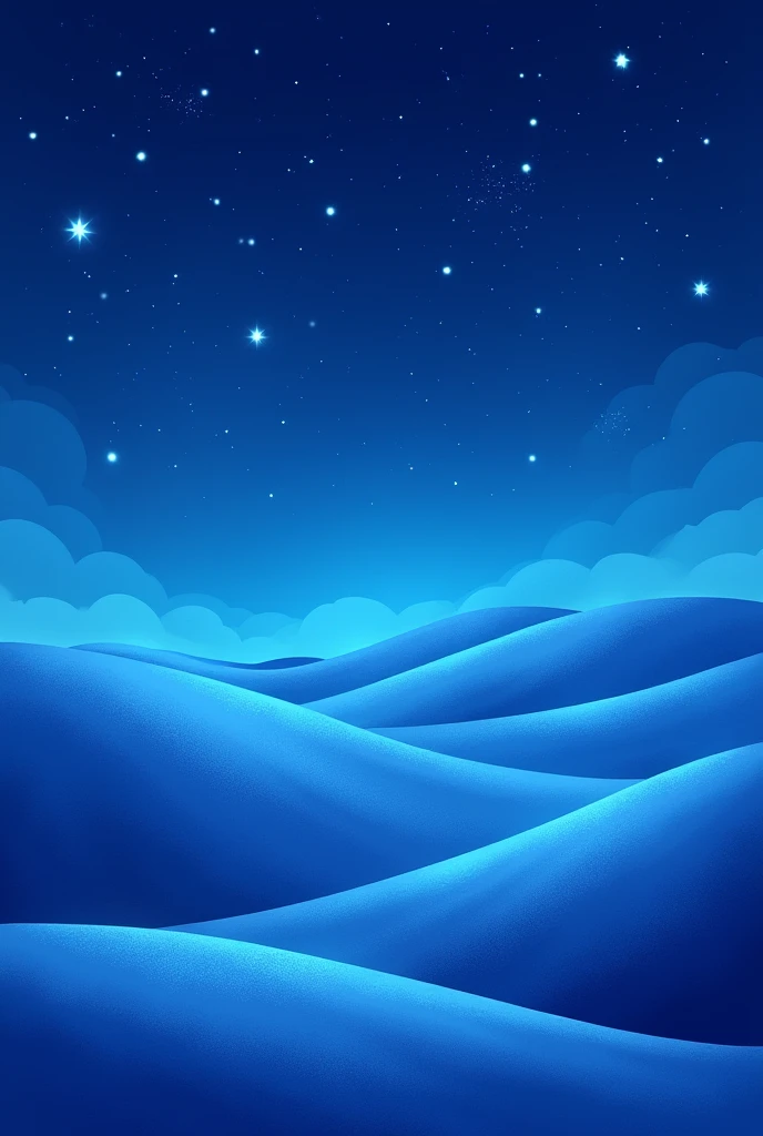 Generate a vibrant, cartoon-style universe landscape/scene. it should include stars. No planets and clouds. The overall mood is peaceful but it should be dark deep blue