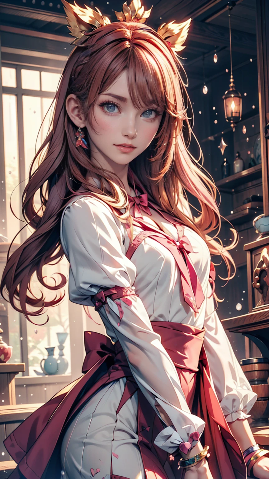 Anime girl with pink hair and a ribbon in her hair, Cute realistic portrait, Gwaiz, Magical Girl Portrait, Cute Characters, Cute art style, Anime Moe Art Style, MapleStory character art, cute portrait, Cute Anime Portrait, Small person portrait, artwork in the style of Gwaiz, Splash Art Anime 