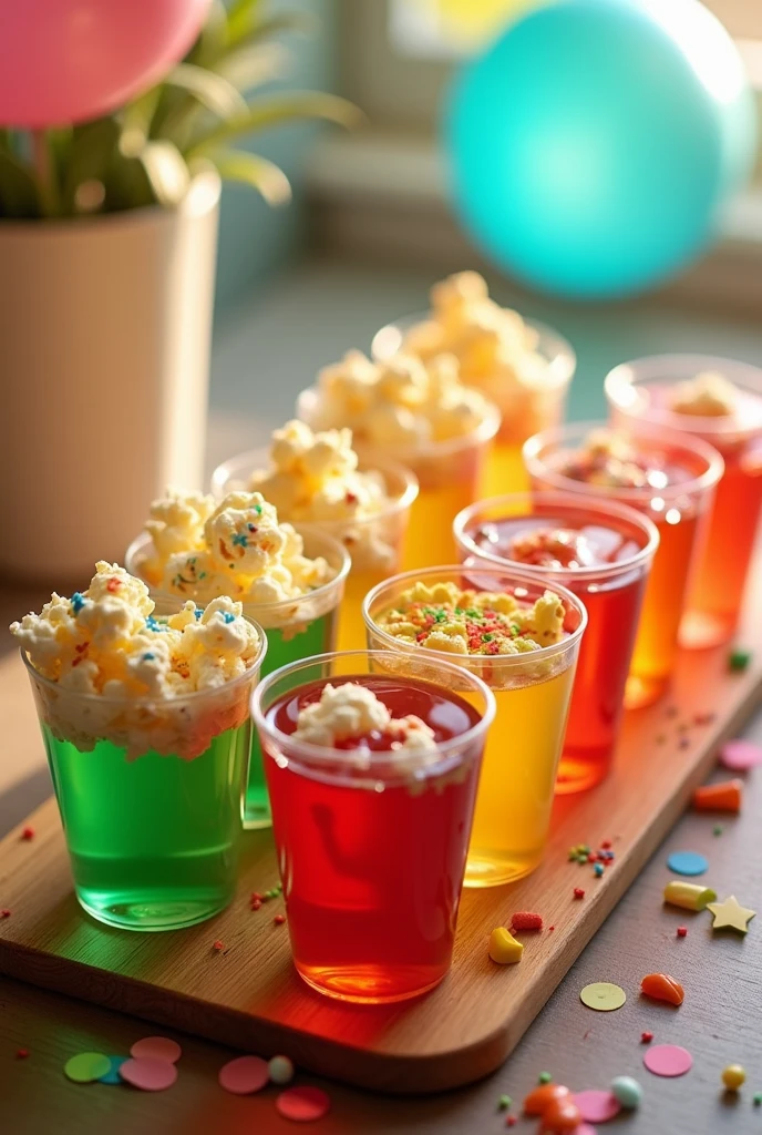 An image of popcorn and gelatin in small cups