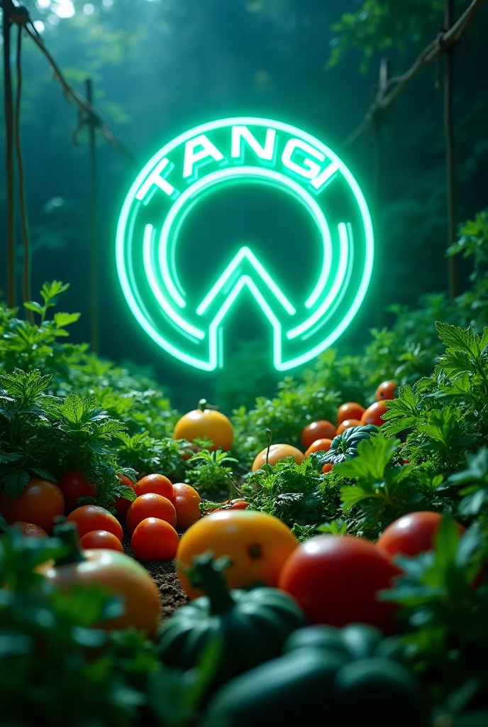 Make it look like the future.Make a logo with the word Tang O. Make the picture cool. make it interesting. Make photos look mysterious and futuristic. There is a vegetable garden and bright colors in the background.