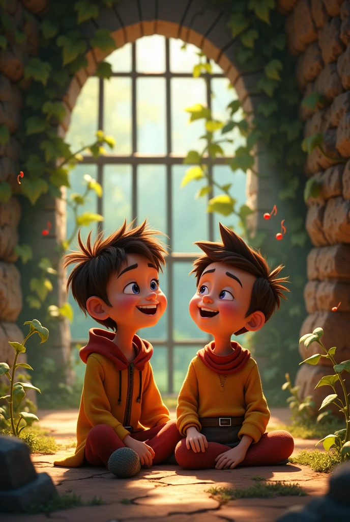 create an image that represents Paul and Silas in Prison in Disney Pixar format