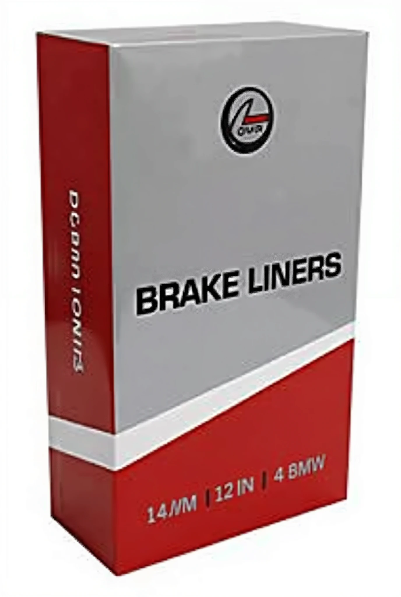 Packaging box for brake liners for motorcycle. The package color is red,ash and white the font color is black . Box dimensions are 14cm, 12cm, 4cm. 