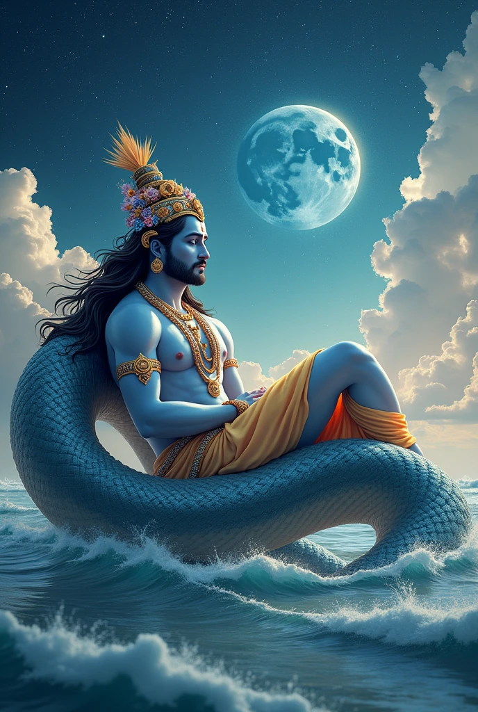 Lord vishnu sleeping on snake