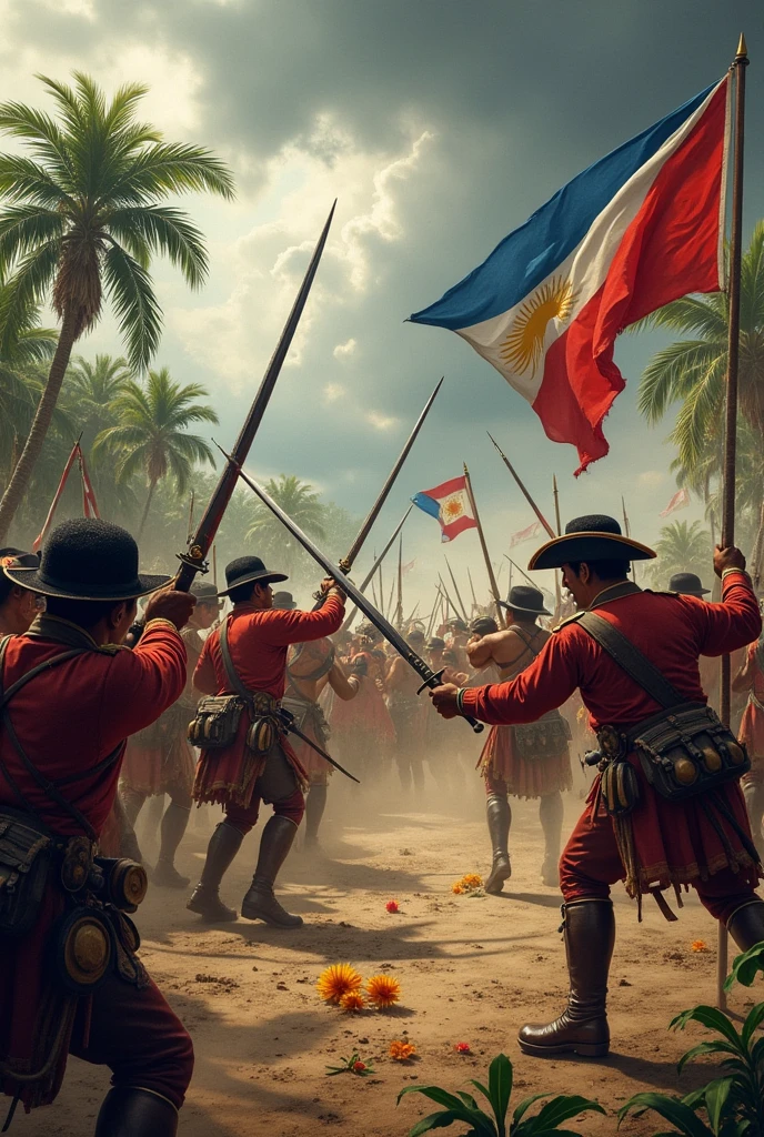 Spanish colonizers fighting with filipinos in the Philippines 