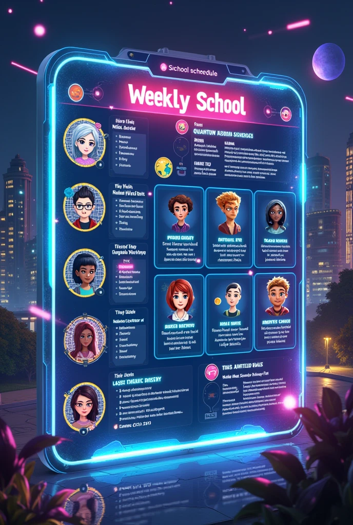 Creat a weekly schedule for school (Sci-fi style) just weekly schedule