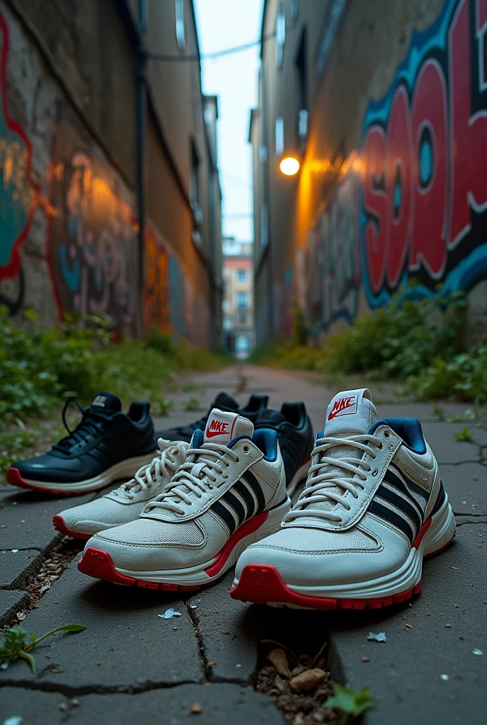 Pairs of Adidas and Nike sneakers destroyed