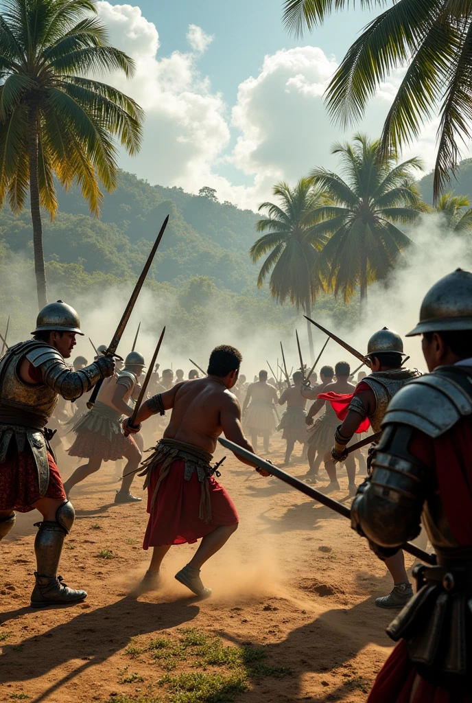 Spanish colonizers fighting with filipinos