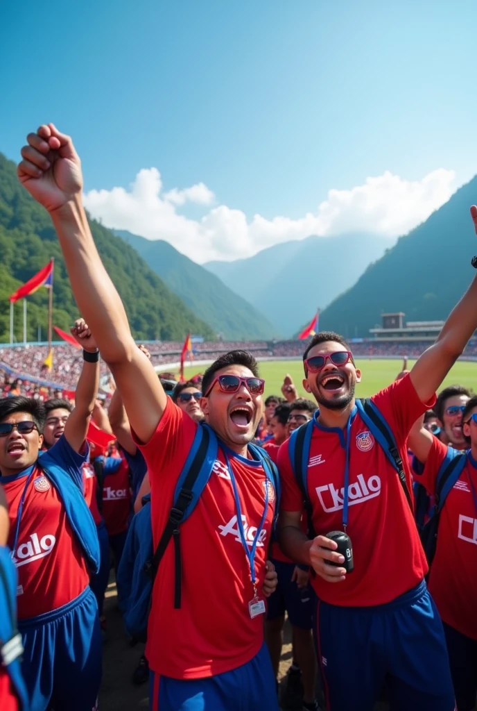 Make a TU cricket ground of Nepal Nepal fans and flags in hand in group 
