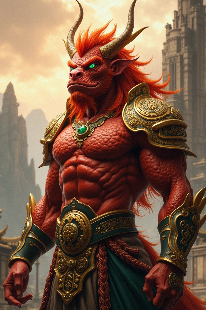 Generate me a picture of a very handsome dragon orc，The type of person who needs muscles，Chinese dragon，Don&#39;t be green