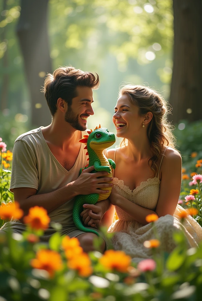 Beautiful couple playing with acreature