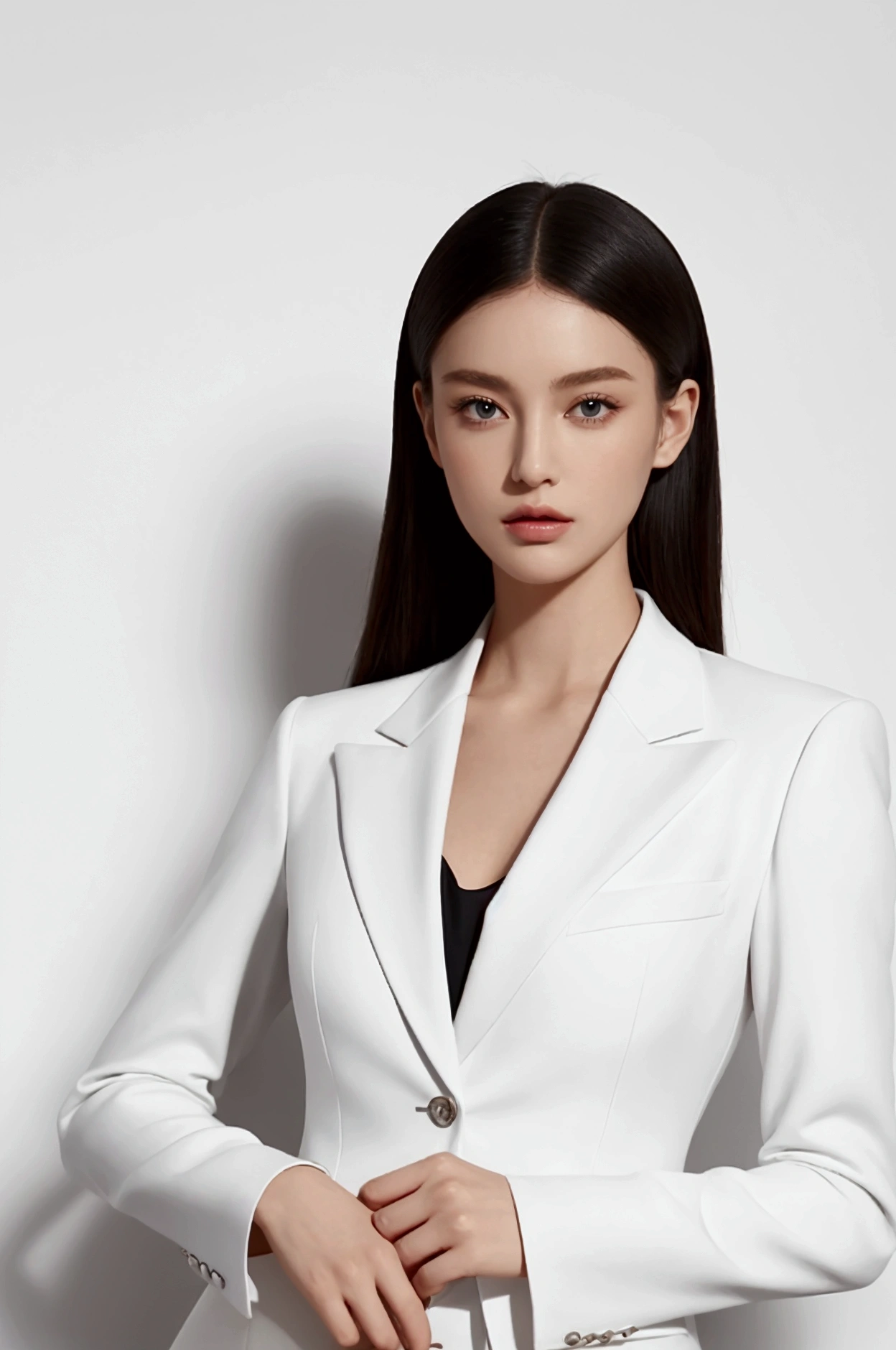Create a fashion poster featuring a women's blazer as the main product, with the brand name 'N'Lin' prominently displayed in the image. The poster should exude elegance and sophistication, appealing to young women with a refined and trendy sense of style. Use a minimalist design with a clean background, focusing on the blazer's details and quality. The typography should be sleek and modern, and the placement of 'N'Lin' should be tasteful yet noticeable, reinforcing the brand's identity within the high-fashion market