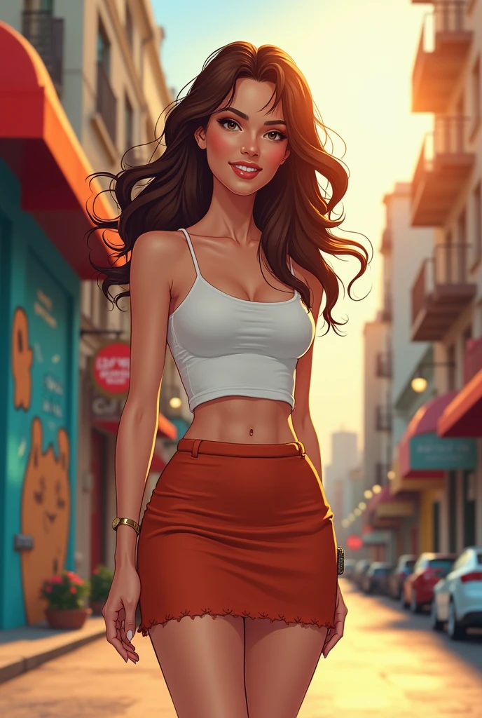 White woman big breast short skirt
